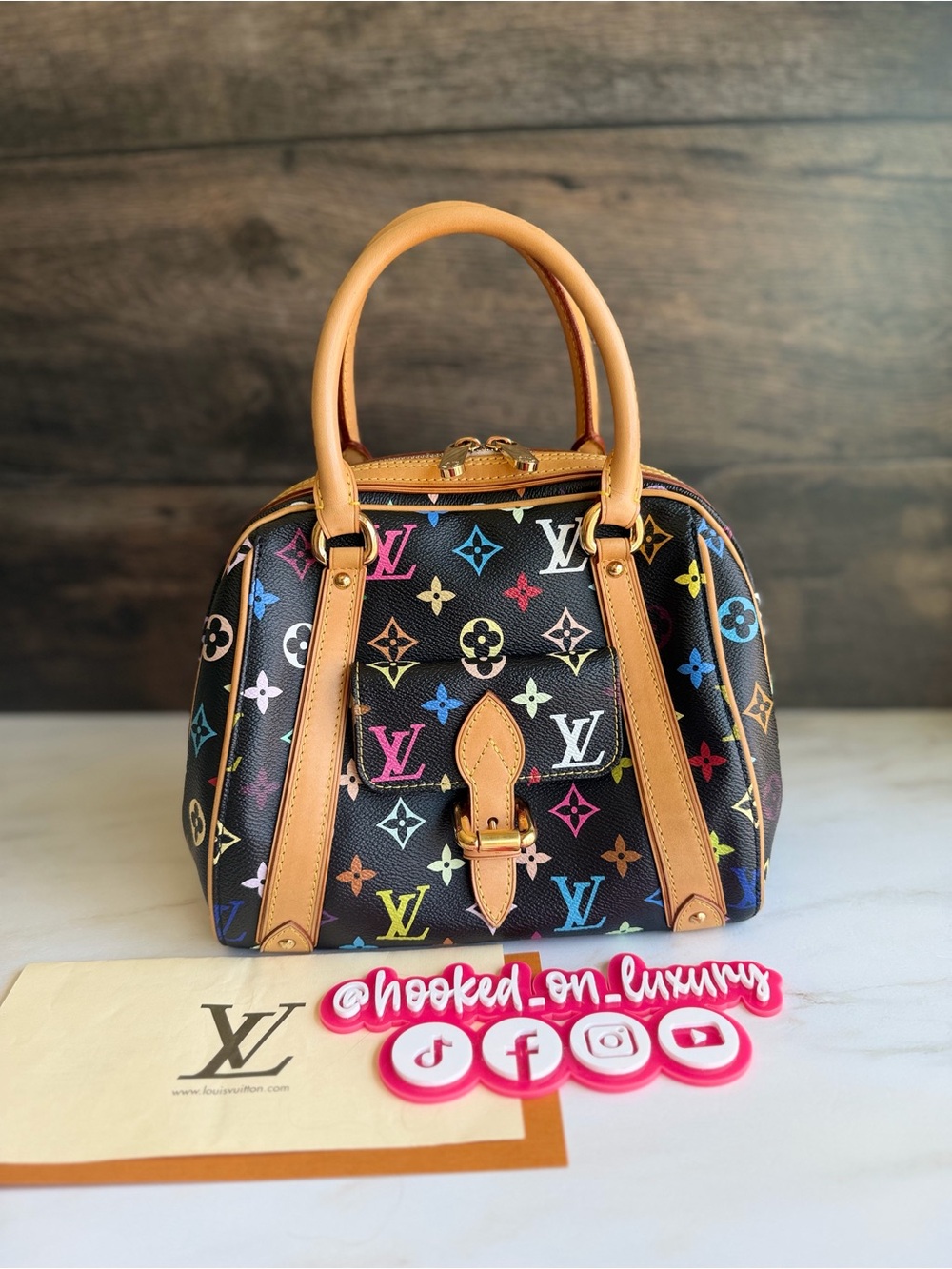 Authentic Louis Vuitton Priscilla Takashi Murakami Black Multicolor Vintage Bag